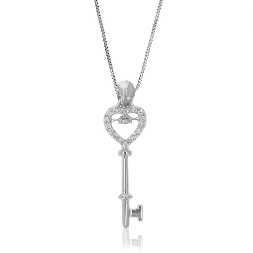 Lab Created 1/10 ct. t.w. Lab Grown Diamond Heart and Key Pendant Necklace in Sterling Silver