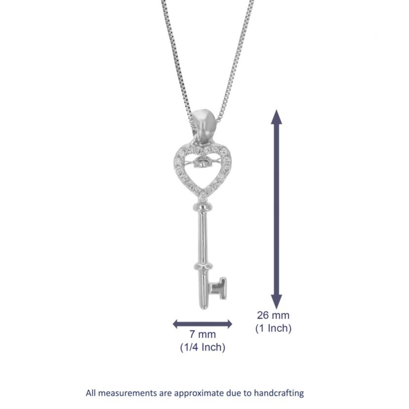 Lab Created 1/10 ct. t.w. Lab Grown Diamond Heart and Key Pendant Necklace in Sterling Silver