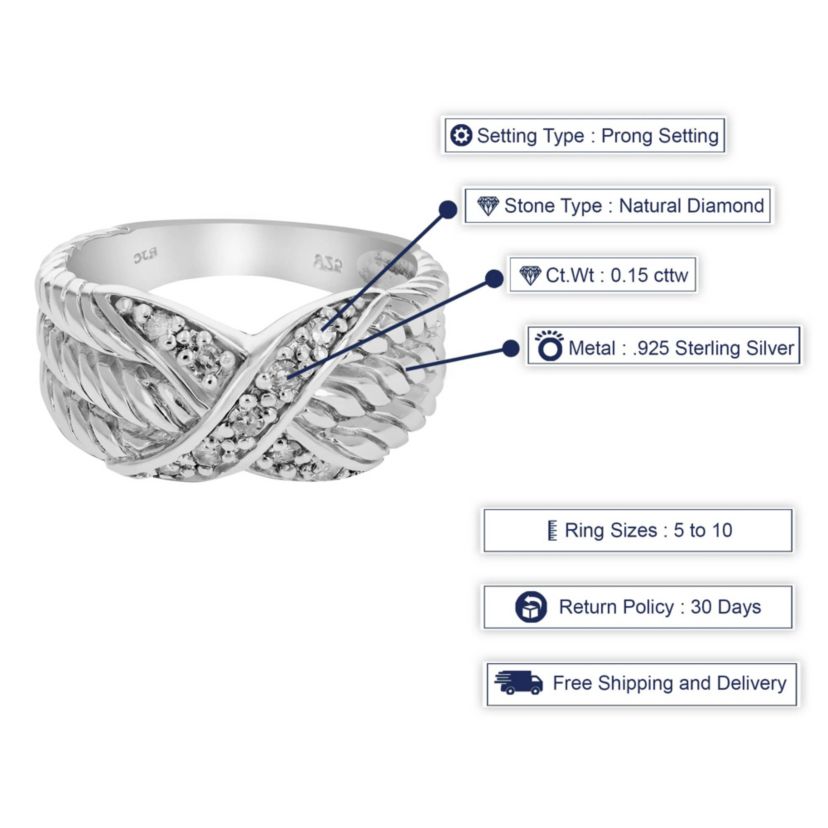 0.15 ct. t.w. Diamond Wedding Anniversary Band in 925 Sterling Silver