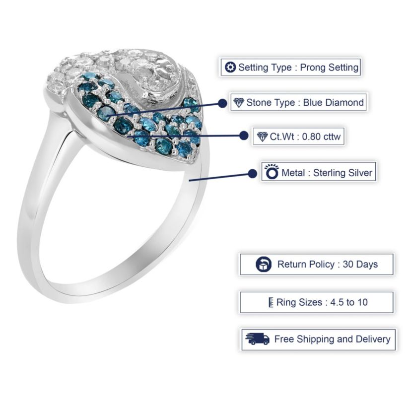 4/5 ct. t.w. Blue Diamond Wedding Anniversary Band in 925 Sterling Silver