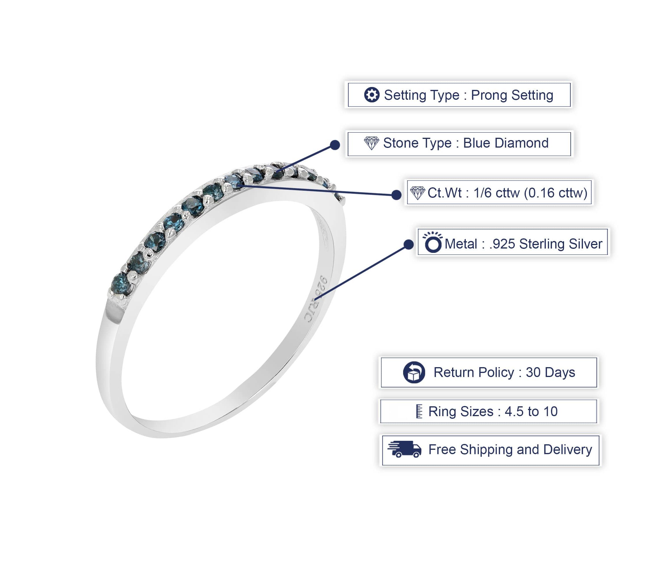 1/6 ct. t.w. Blue Diamond Wedding Band in 925 Sterling Silver