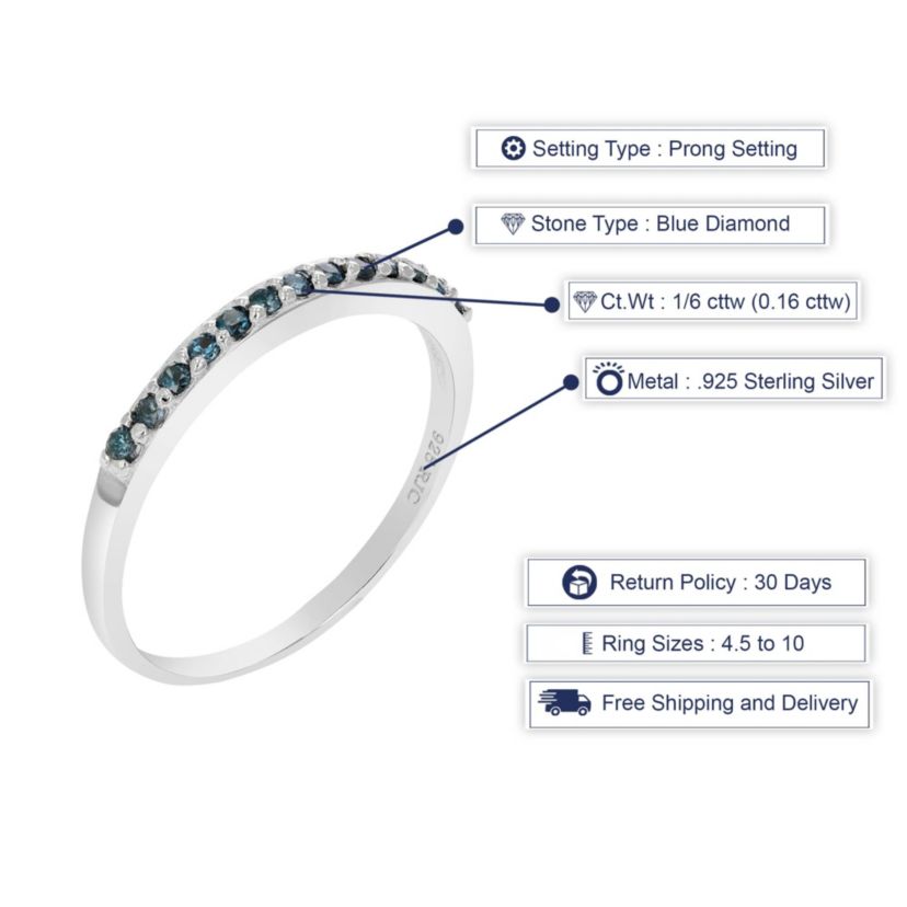 1/6 ct. t.w. Blue Diamond Wedding Band in 925 Sterling Silver