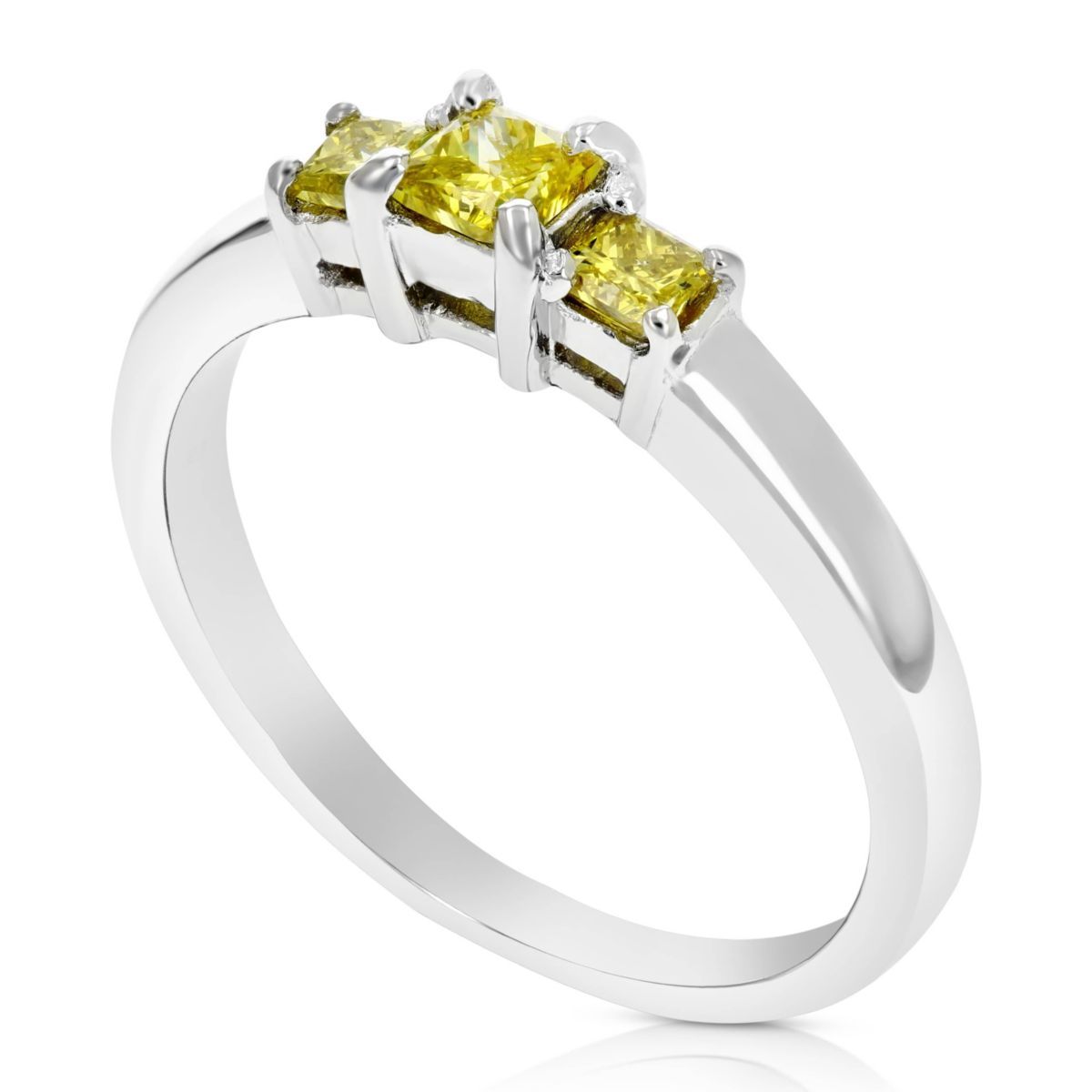 1/2 ct. t.w. 3 Stone Yellow Diamond Engagement Ring in 925 Sterling Silver