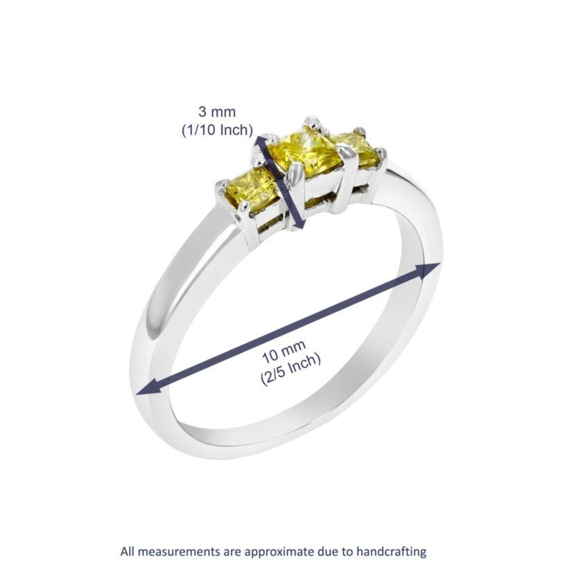 1/2 ct. t.w. 3 Stone Yellow Diamond Engagement Ring in 925 Sterling Silver