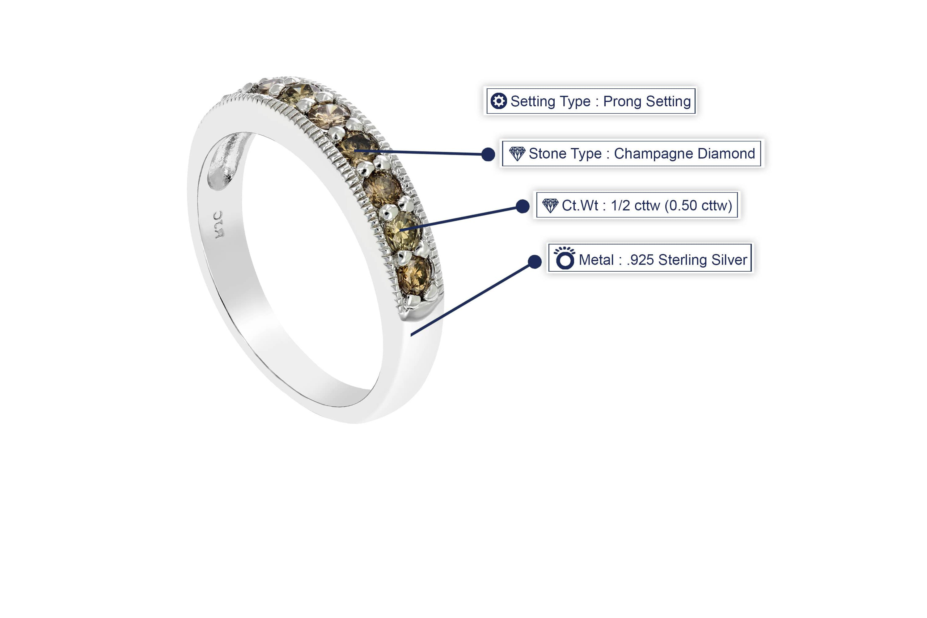 1/2 ct. t.w. Champagne Diamond Wedding Band in 925 Sterling Silver