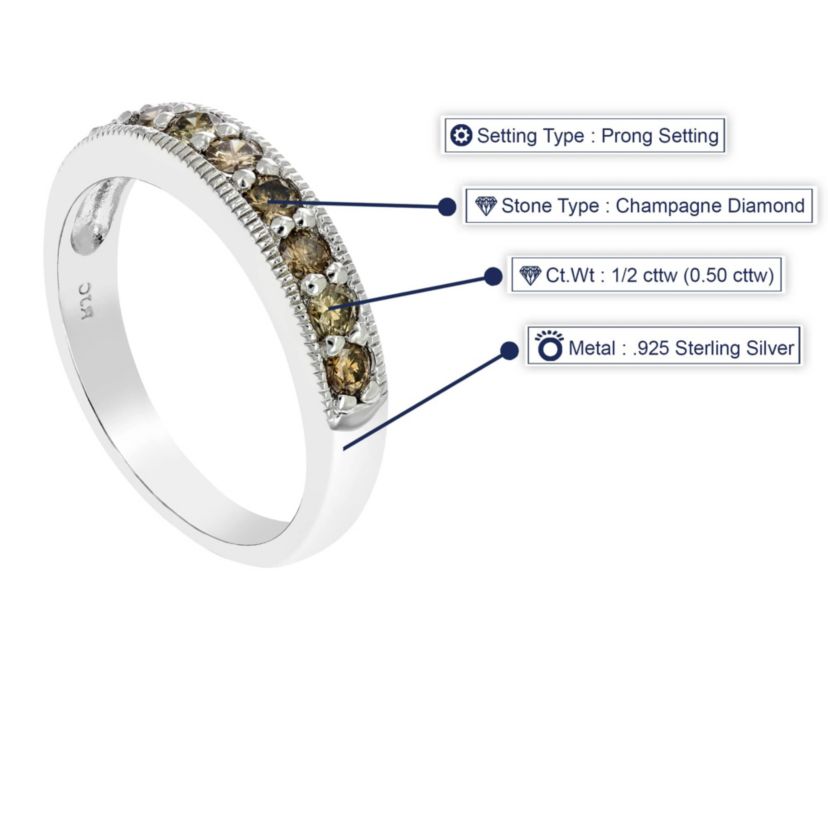 1/2 ct. t.w. Champagne Diamond Wedding Band in 925 Sterling Silver