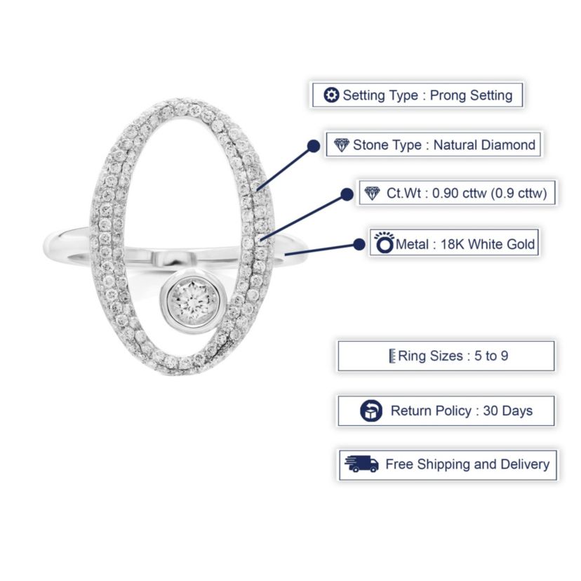 0.90 ct. t.w. Diamond Engagement Bridal Ring in 18K White Gold