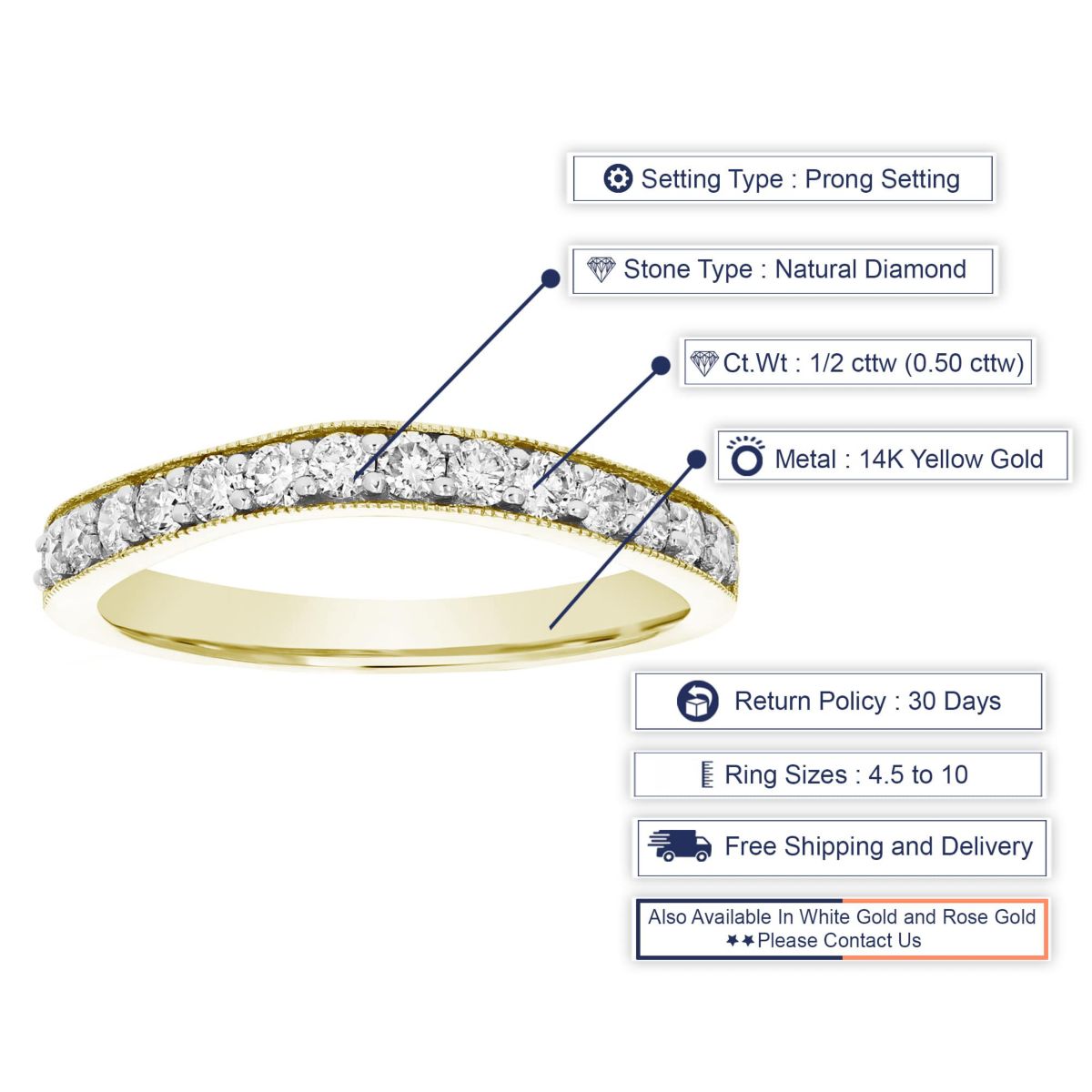 1/2 ct. t.w. Diamond Wedding Band in 14K Yellow Gold