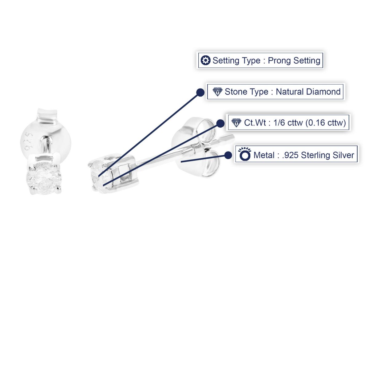 1/6 ct. t.w. Diamond Stud Earrings in 925 Sterling Silver