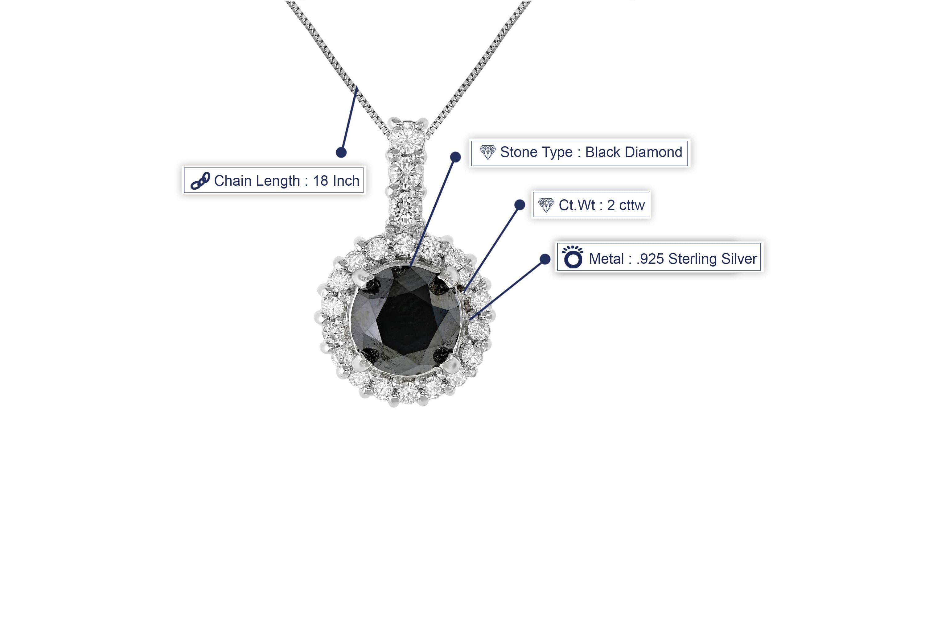 2 ct. t.w. Black Diamond Pendant Necklace in 925 Sterling Silver