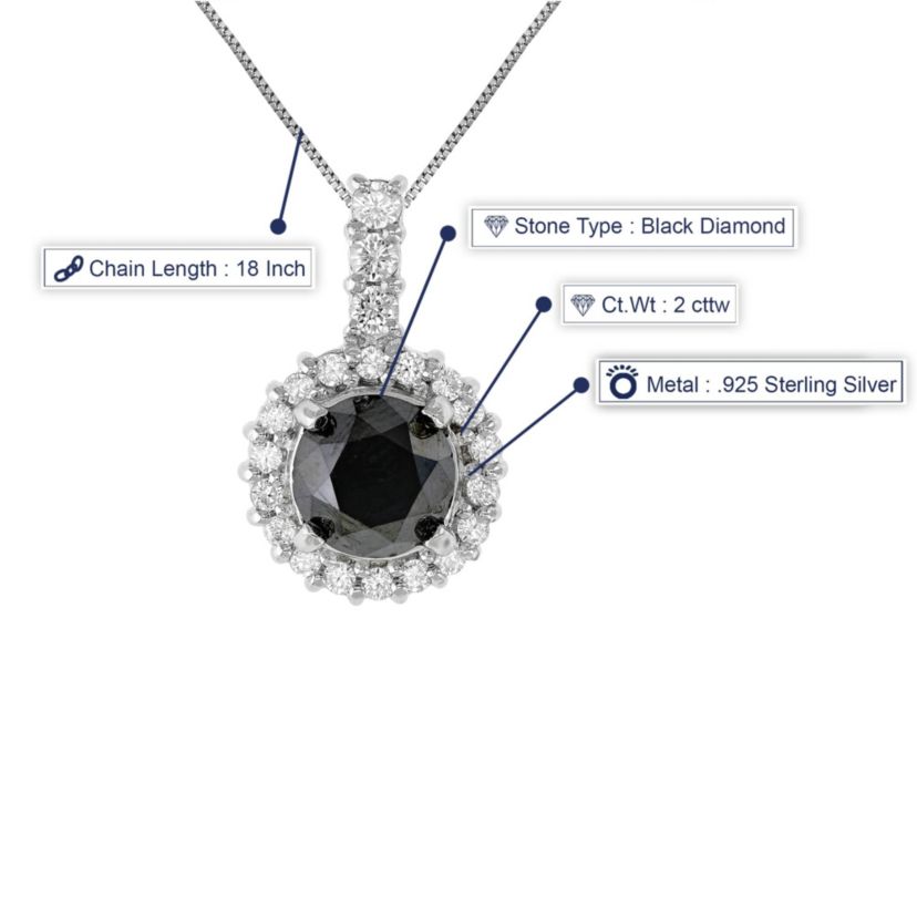 2 ct. t.w. Black Diamond Pendant Necklace in 925 Sterling Silver