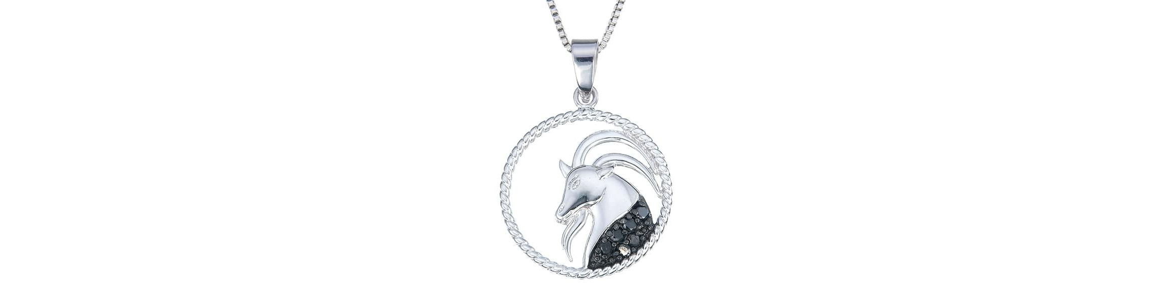 1/8 ct. t.w. Black Diamond Capricorn Zodiac Pendant Necklace in 925 Sterling Silver