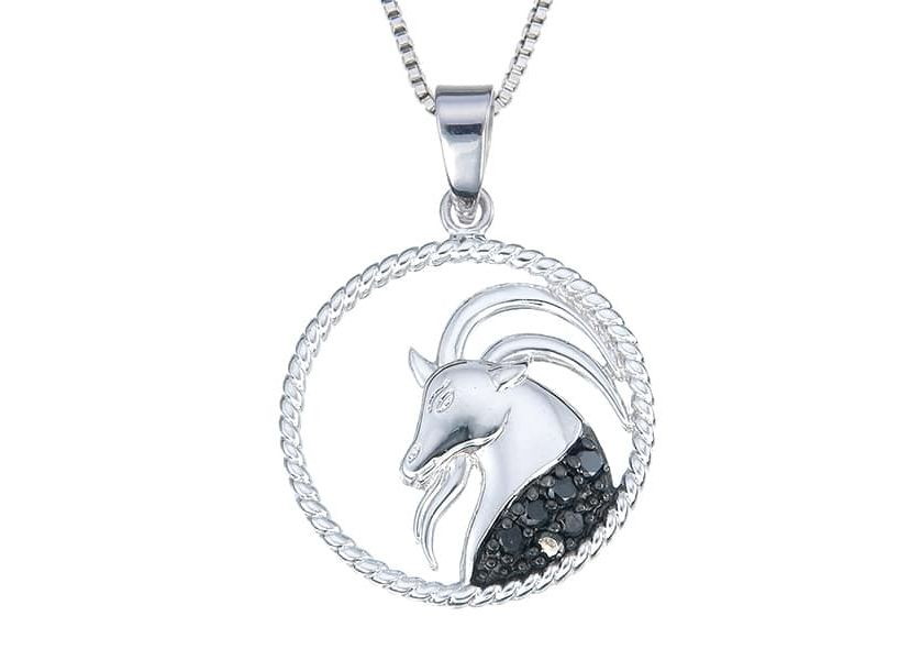 1/8 ct. t.w. Black Diamond Capricorn Zodiac Pendant Necklace in 925 Sterling Silver