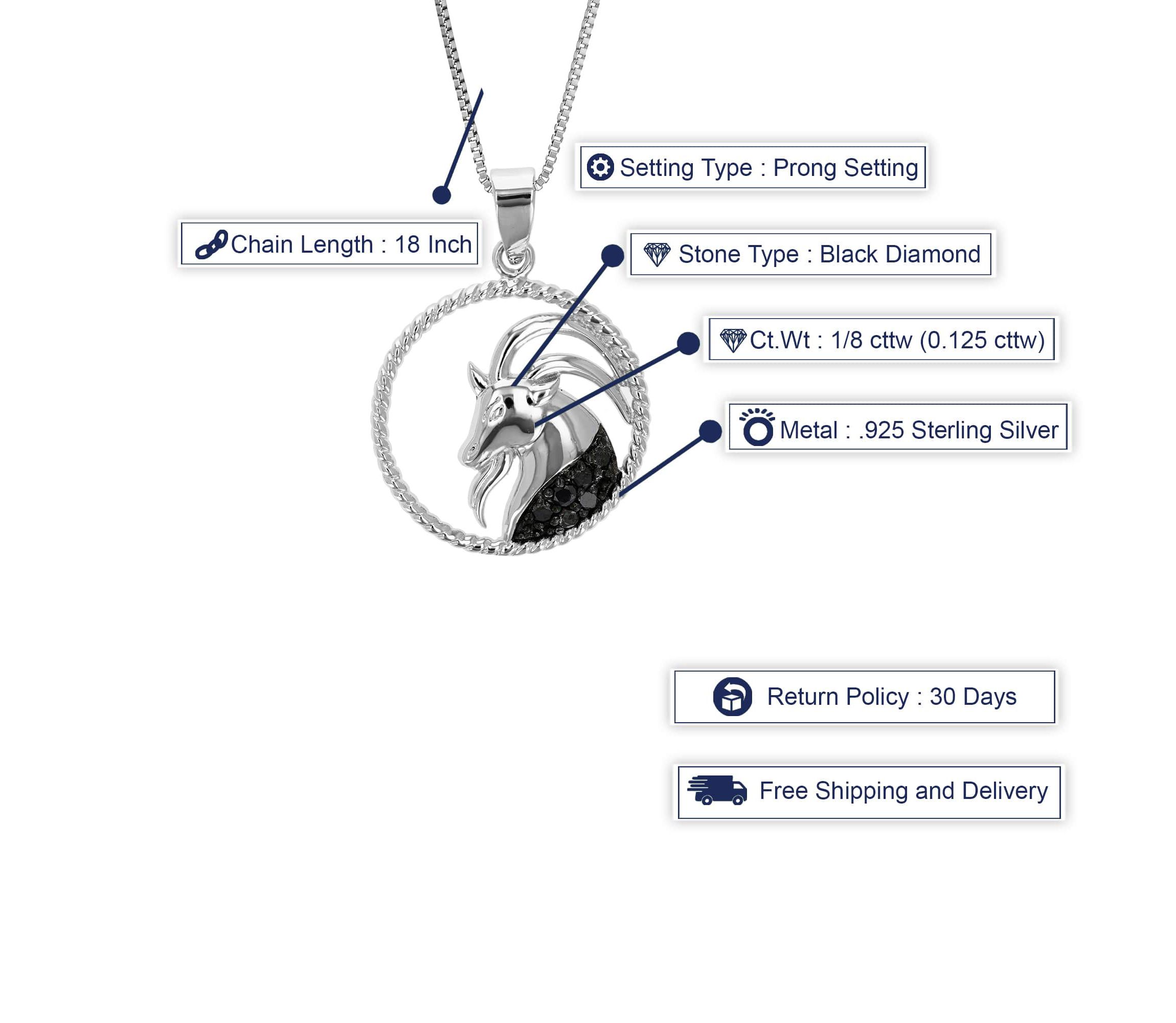 1/8 ct. t.w. Black Diamond Capricorn Zodiac Pendant Necklace in 925 Sterling Silver