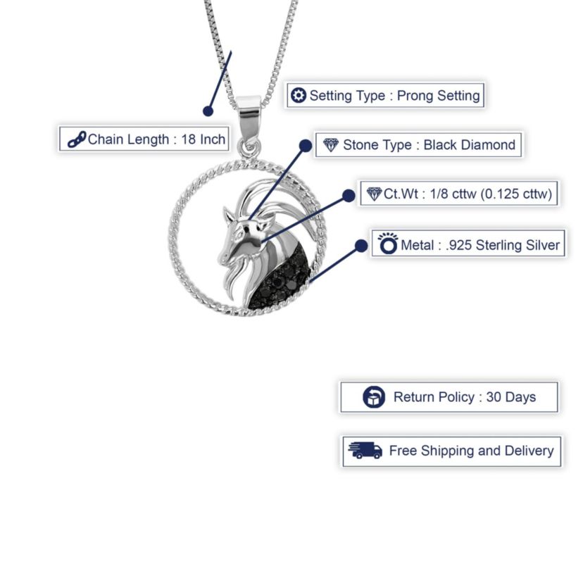 1/8 ct. t.w. Black Diamond Capricorn Zodiac Pendant Necklace in 925 Sterling Silver
