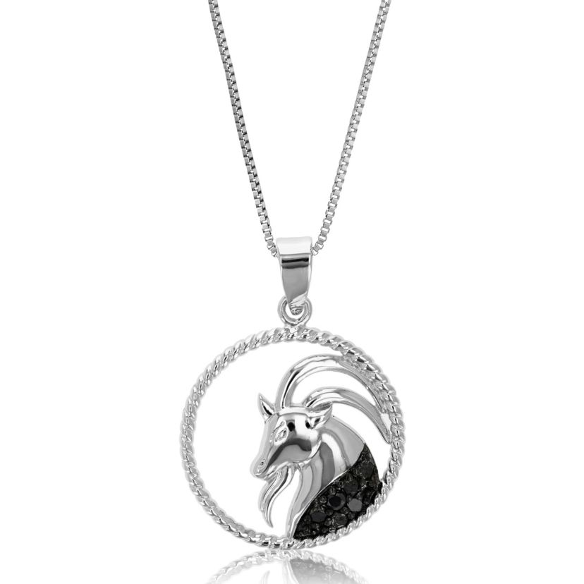 1/8 ct. t.w. Black Diamond Aquarius Zodiac Pendant Necklace in 925 Sterling Silver
