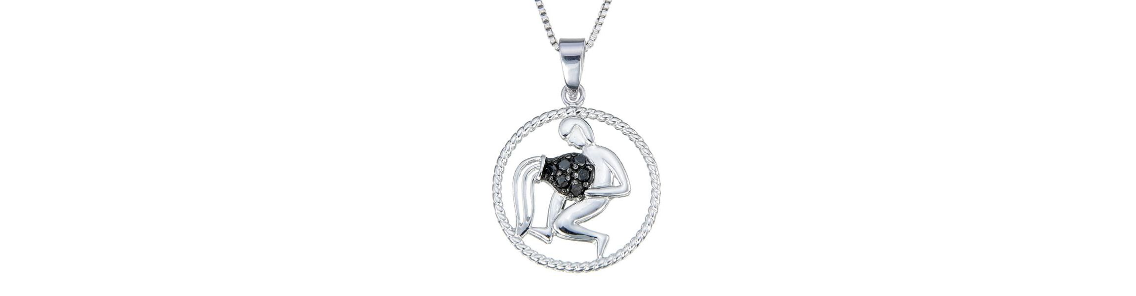 1/8 ct. t.w. Black Diamond Aquarius Zodiac Pendant Necklace in 925 Sterling Silver