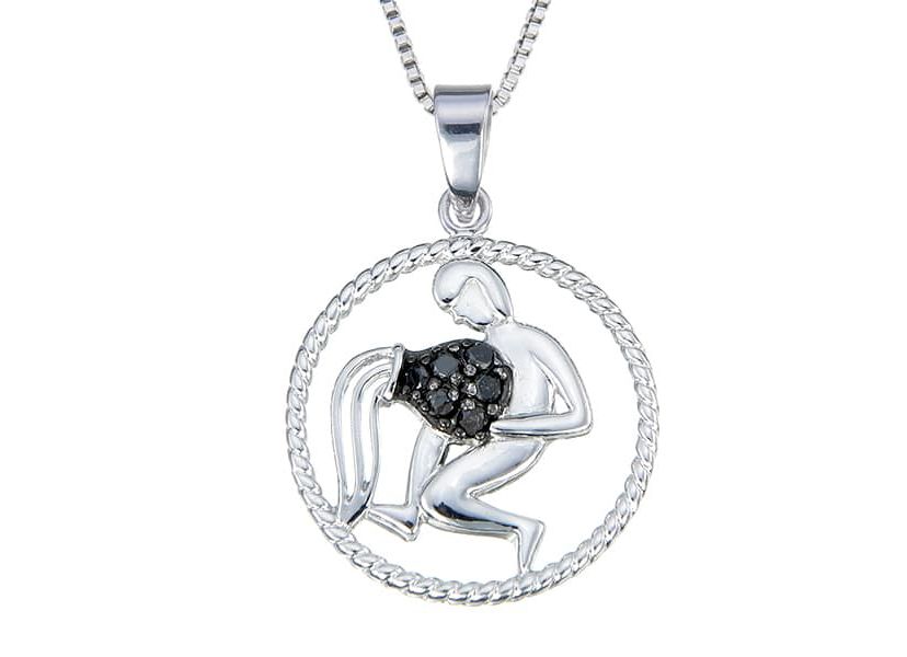 1/8 ct. t.w. Black Diamond Aquarius Zodiac Pendant Necklace in 925 Sterling Silver