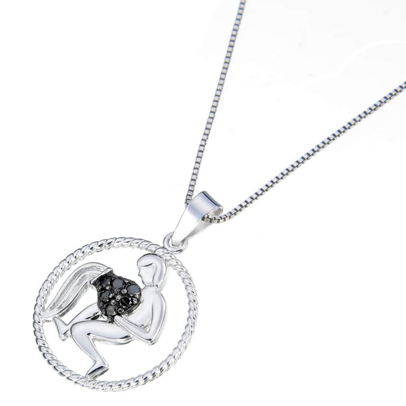 1/8 ct. t.w. Black Diamond Aquarius Zodiac Pendant Necklace in 925 Sterling Silver