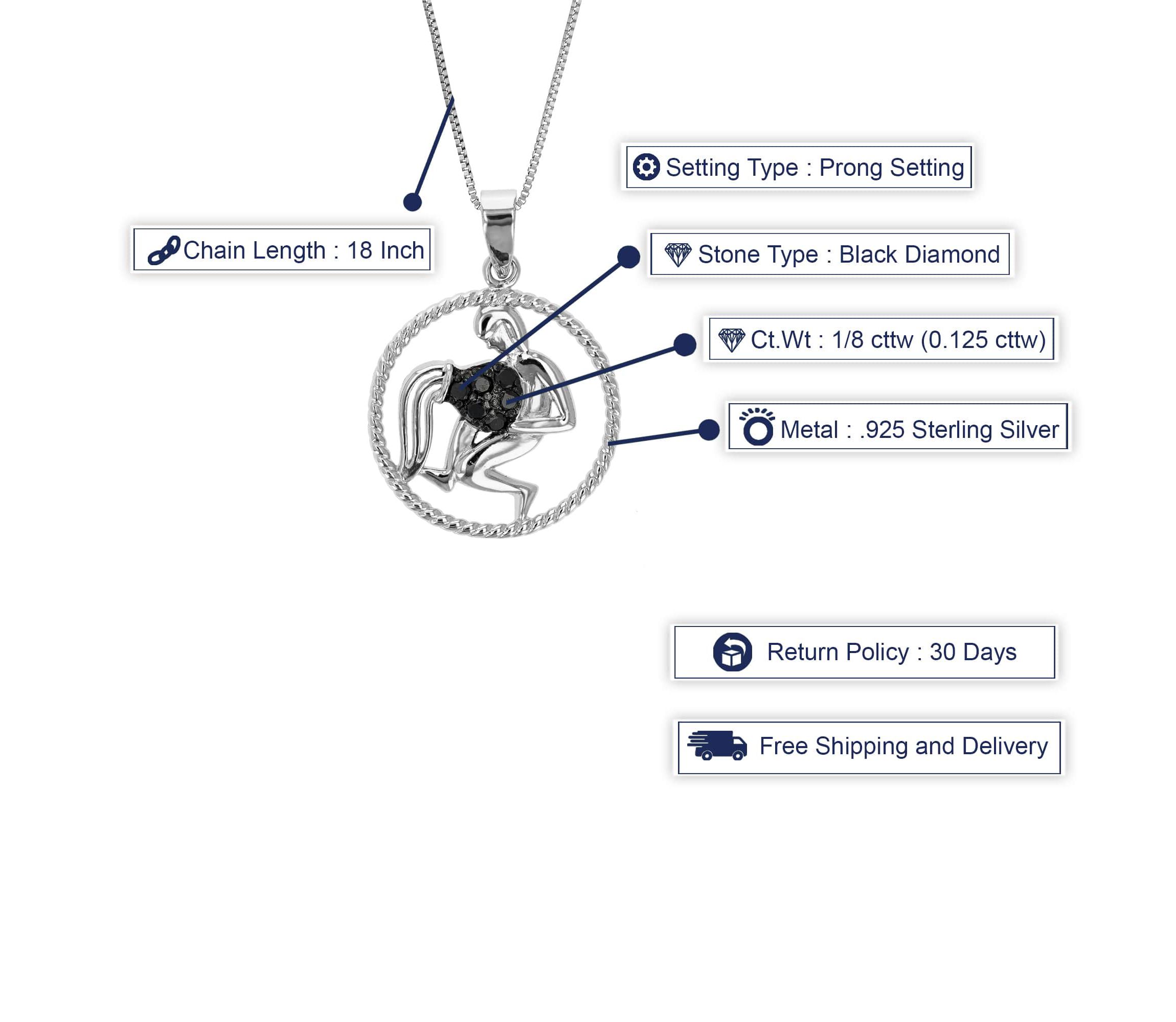 1/8 ct. t.w. Black Diamond Aquarius Zodiac Pendant Necklace in 925 Sterling Silver
