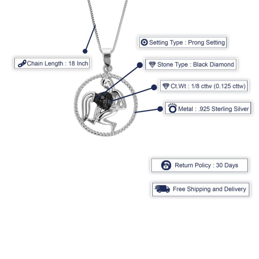 1/8 ct. t.w. Black Diamond Aquarius Zodiac Pendant Necklace in 925 Sterling Silver