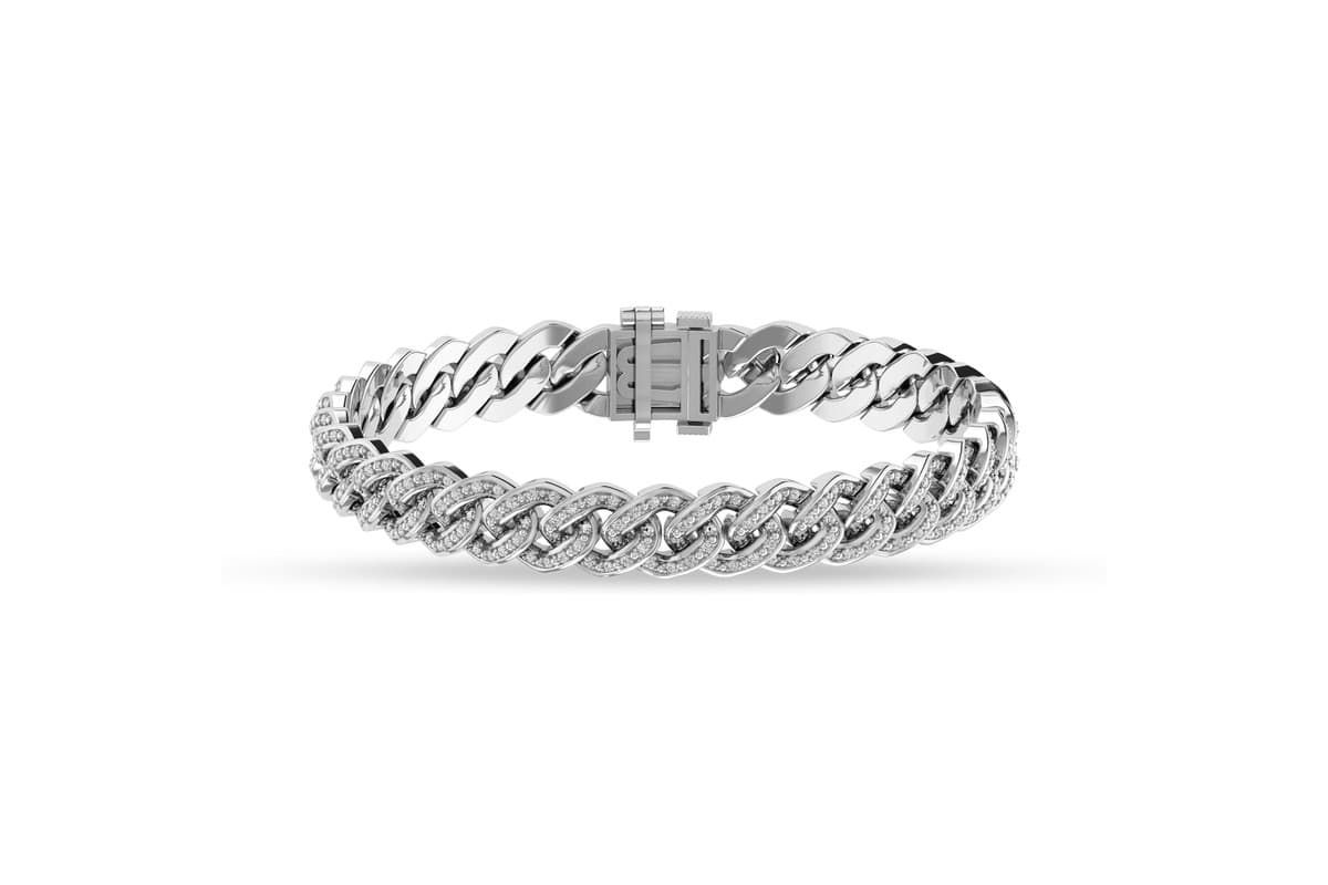 1 ct. tw. Round Cut Diamond Cuban 7.5" Inch Bracelet in 925 Sterling Silver