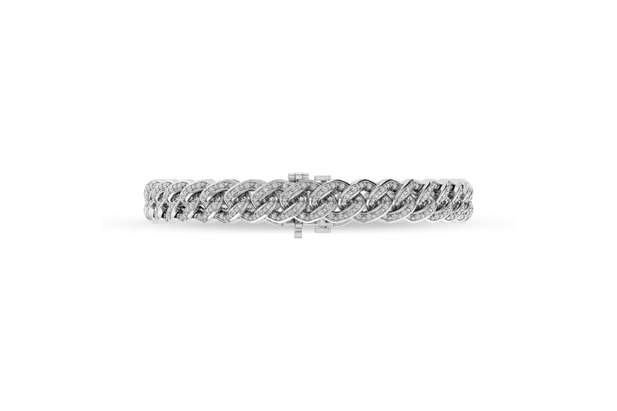 1 ct. tw. Round Cut Diamond Cuban 7.5" Inch Bracelet in 925 Sterling Silver