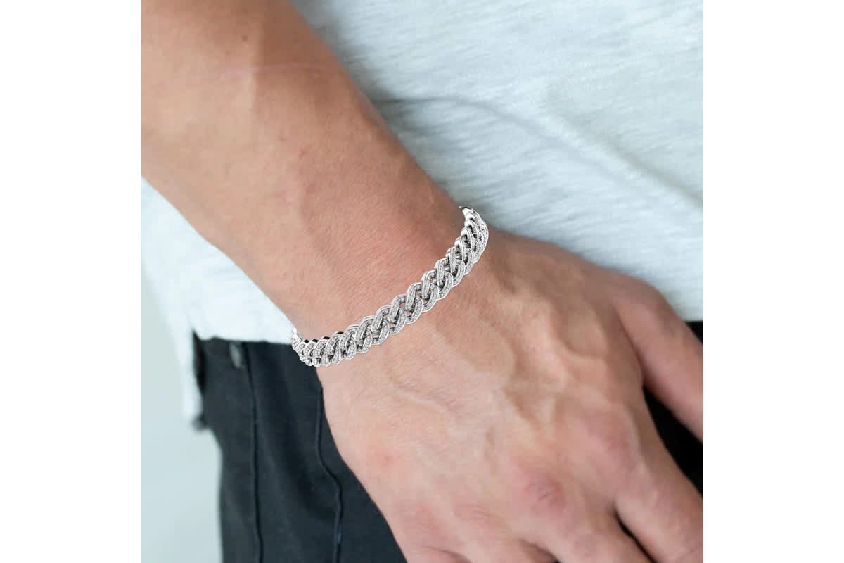 1 ct. tw. Round Cut Diamond Cuban 7.5" Inch Bracelet in 925 Sterling Silver