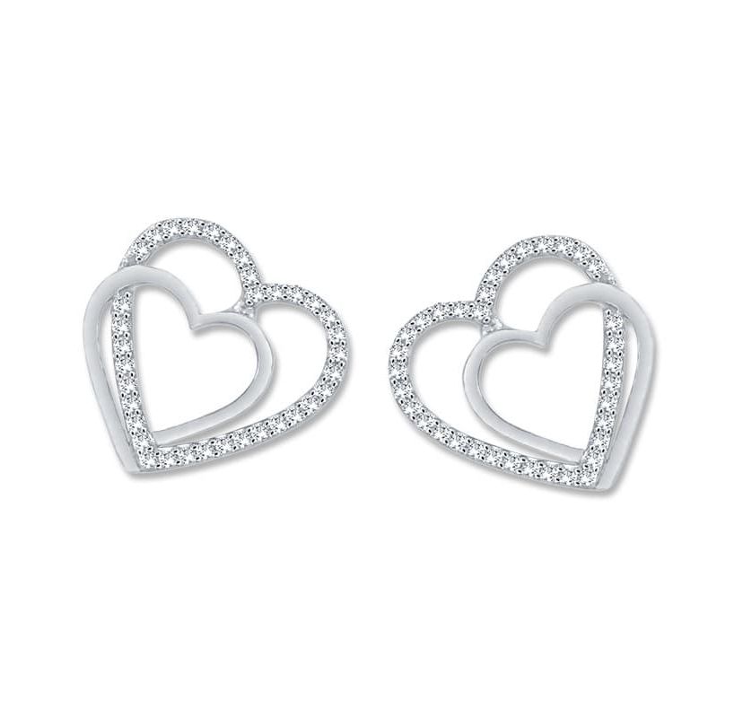 1/8 Ct.tw Natural Diamond Heart Shape Stud Earrings 10K White Gold