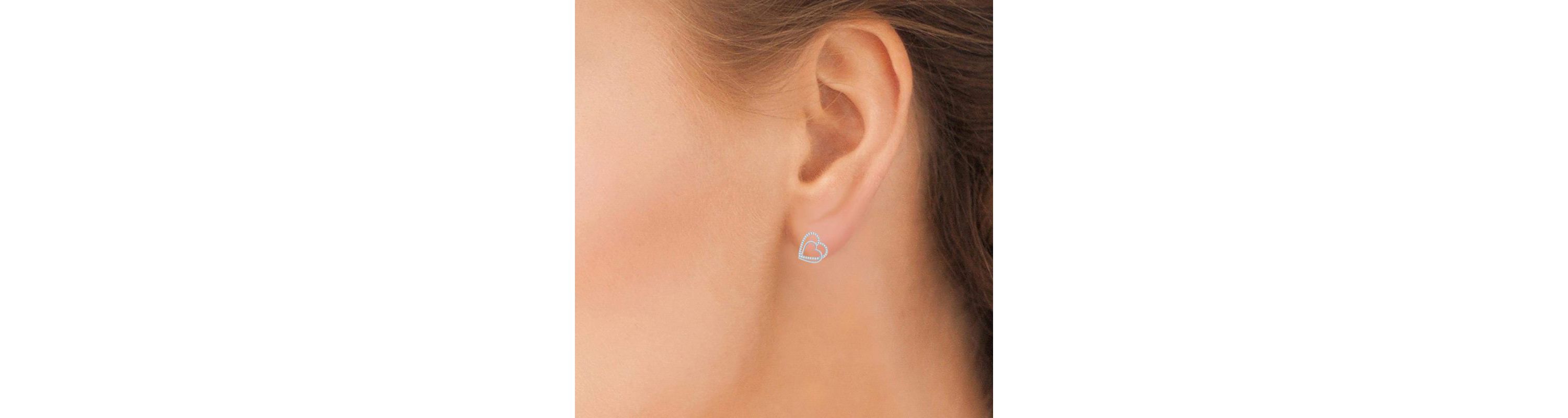 1/8 Ct.tw Natural Diamond Heart Shape Stud Earrings 10K White Gold