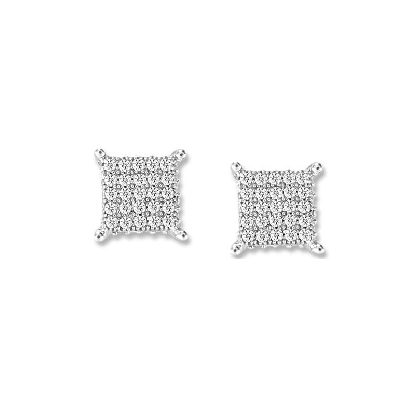 1/4 Ctw Natural Diamond Square Shape Stud Earrings in 925 Sterling Silver