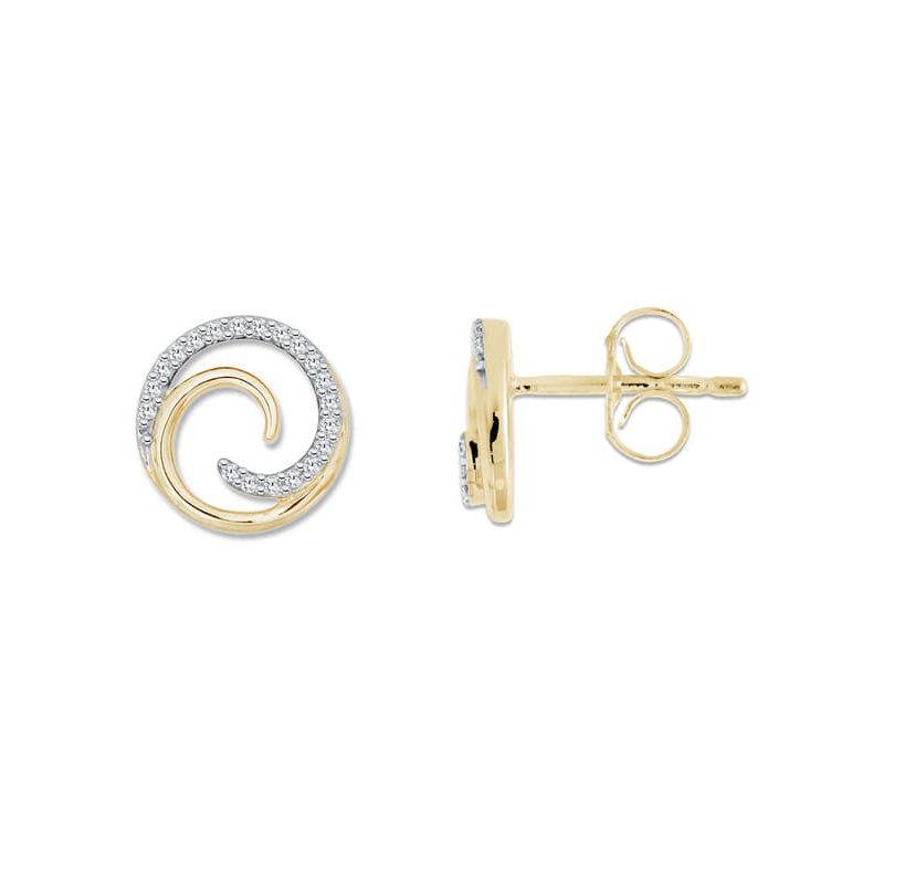 0.08 Ct.tw Natural Diamond Swirl Shape Stud Earrings in 14K Yellow Gold
