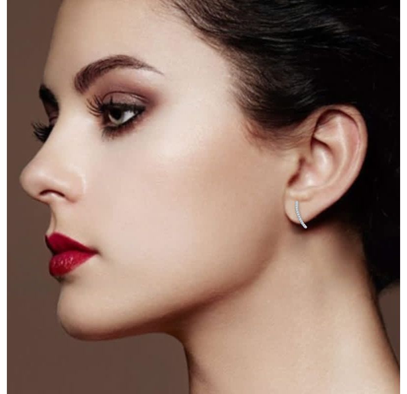 0.070 ctw Natural Diamond Curve Shape Stud Earrings in 10K White Gold