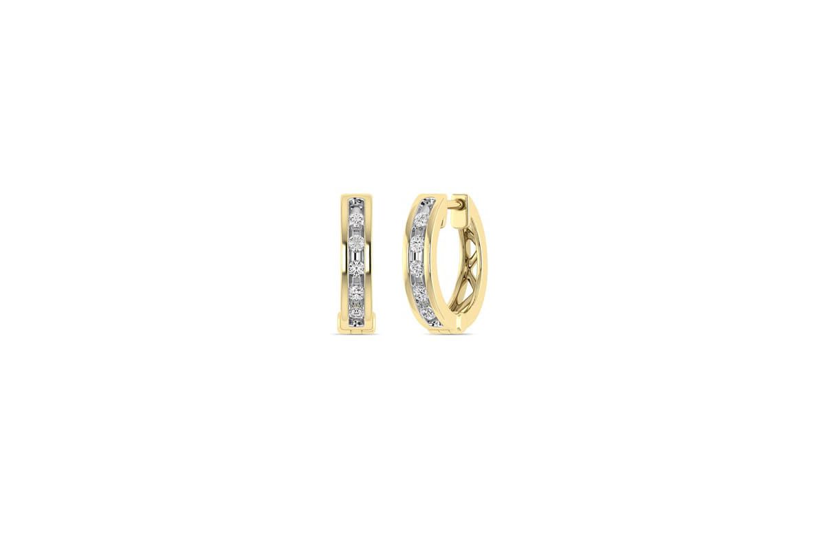 1/10 Ct.tw Natural Diamond Hoop Earrings in 10K Yellow Gold