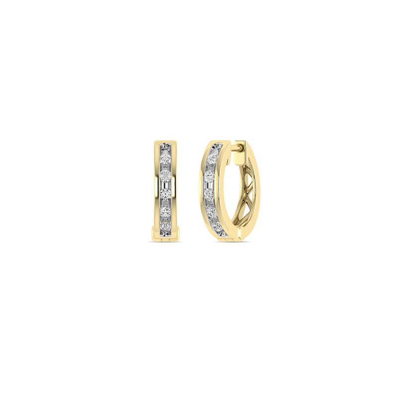1/10 Ct.tw Natural Diamond Hoop Earrings in 10K Yellow Gold
