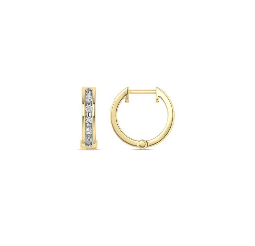 1/10 Ct.tw Natural Diamond Hoop Earrings in 10K Yellow Gold