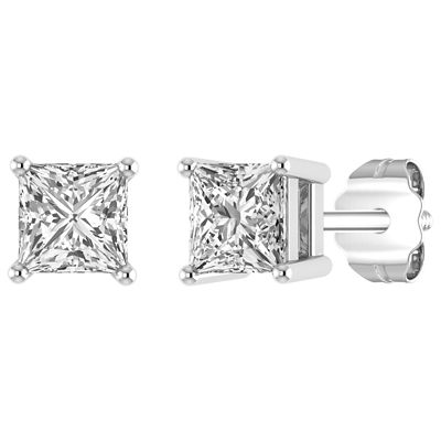 Alessandra Bettini 0.30 Ct.tw Princess Cut Natural Diamond Solitaire Stud Earrings in 10K White Gold