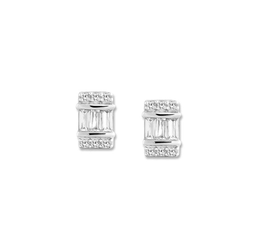 0.12 Ct.tw Baguette & Round Natural Diamond Stud Earrings for in 10K White Gold