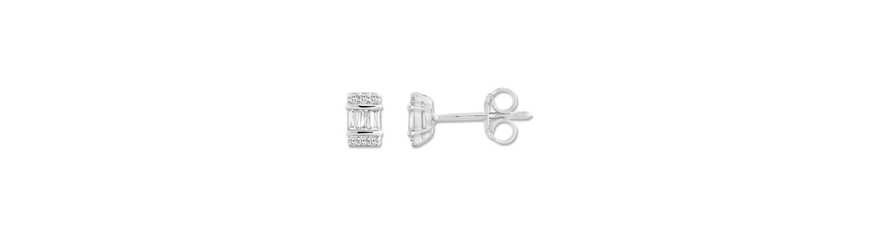 0.12 Ct.tw Baguette & Round Natural Diamond Stud Earrings for in 10K White Gold