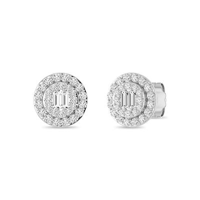 Alessandra Bettini 1/3 Ct.tw Baguette & Round Cut Natural Diamond Cluster Stud Earrings in 925 Sterling Silver