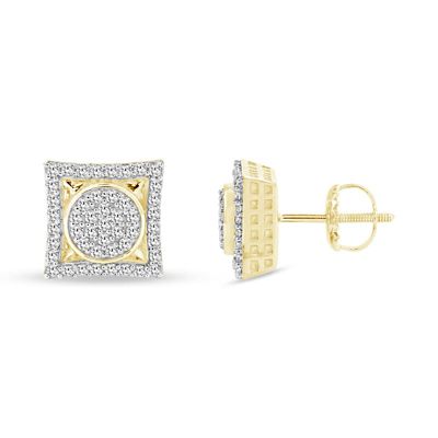 Alessandra Bettini Men's 0.40 Ct.tw Natural Diamond Square shape Screw Back Stud Earrings in 10K Yellow Gold