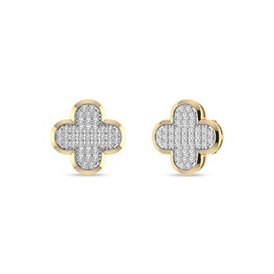 Alessandra Bettini 1/3 Ct.tw Round Cut Natural Diamond Clover Shape Push Back Stud Earrings in 925 Silver Yellow Plated