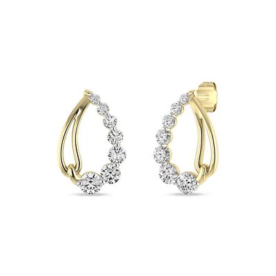 Alessandra Bettini 3/4.Cttw Round cut Natural Diamond Teardrop Shape Stud Earrings in 10K Yellow Gold