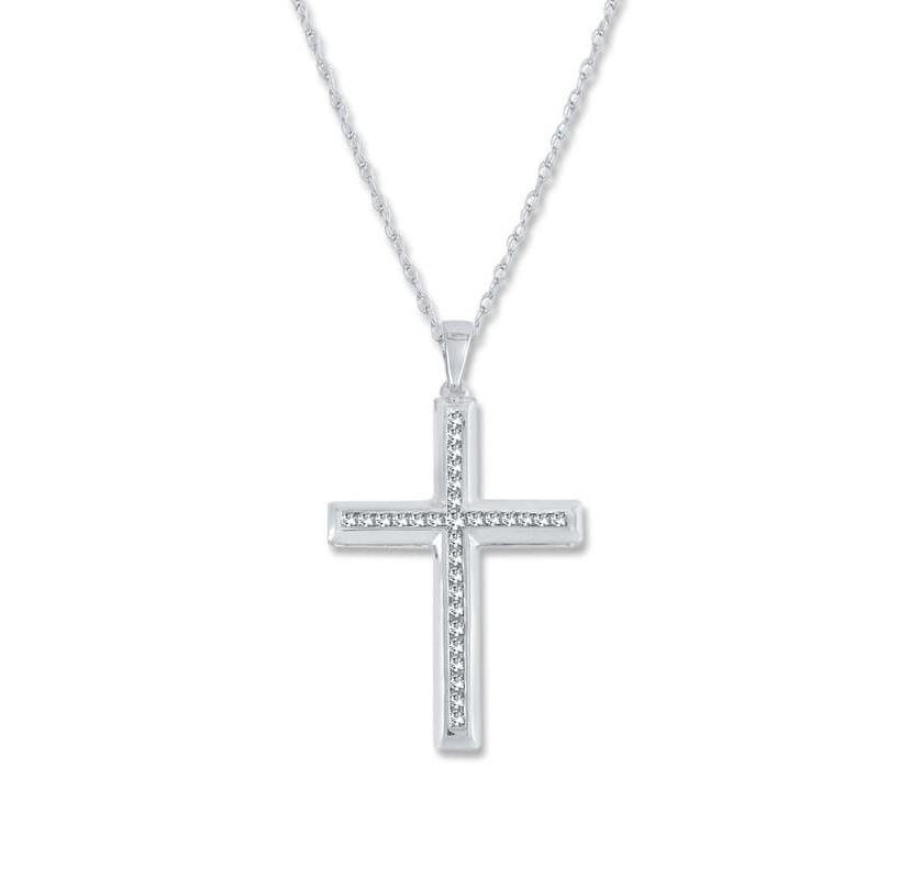 1/4 Ct.tw Natural Diamond Cross Shape Pendant in 10K White Gold