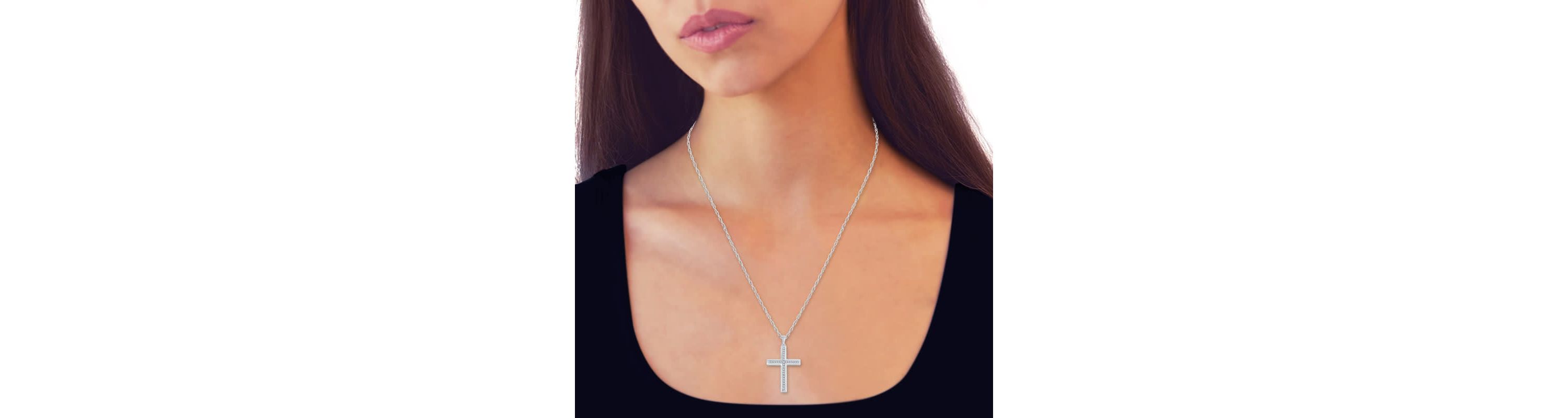 1/4 Ct.tw Natural Diamond Cross Shape Pendant in 10K White Gold