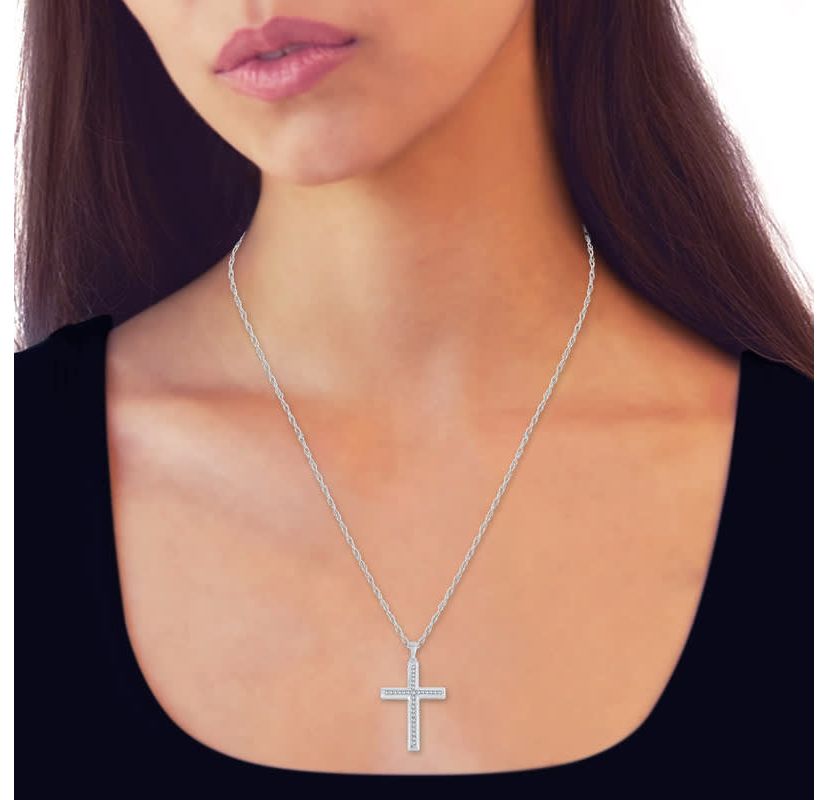 1/4 Ct.tw Natural Diamond Cross Shape Pendant in 10K White Gold