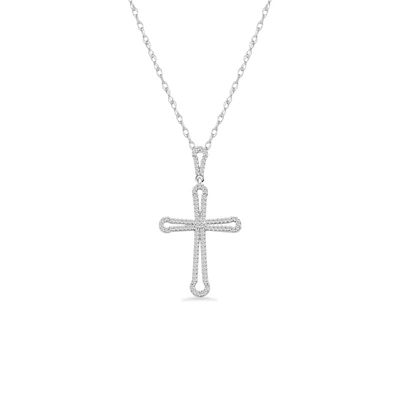 Alessandra Bettini 1/5 Ct.tw Round Cut Natural Diamond Cross Shape Pendant in 10K White Gold