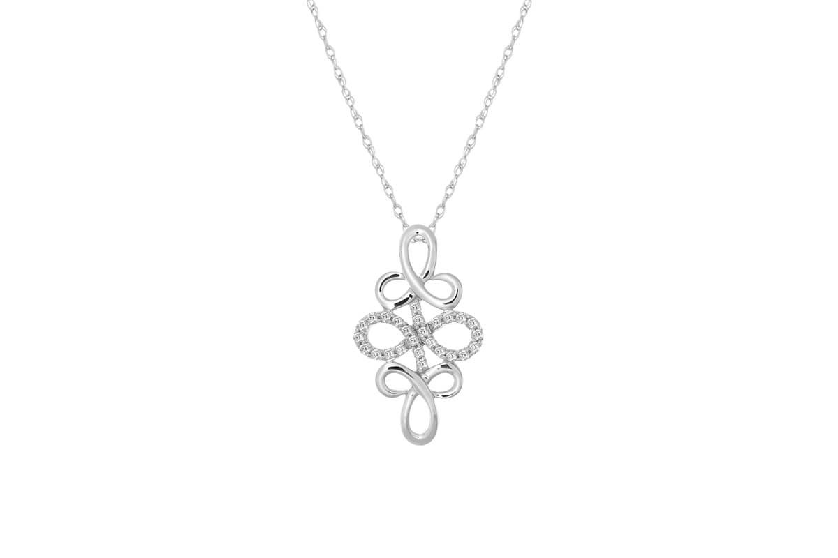 1/10 Ct.tw Natural Diamond Flower Knot Shape Pendant in 10K White Gold