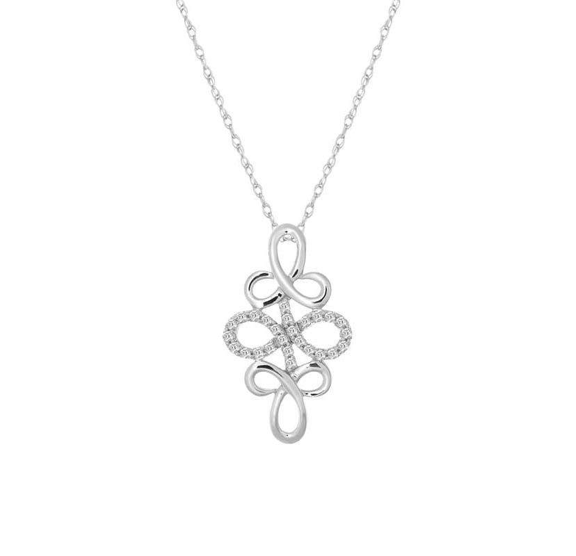 1/10 Ct.tw Natural Diamond Flower Knot Shape Pendant in 10K White Gold