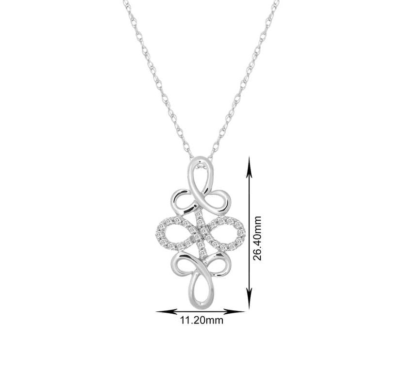 1/10 Ct.tw Natural Diamond Flower Knot Shape Pendant in 10K White Gold